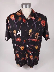 Gibson Tour Wear Short Sleeve Button Up Shirt All Over Print Guitars Size L - Picture 1 of 9