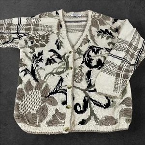 Vintage Cambridge Dry Goods Sweater Women Medium Chunky Floral Button Up T572 - Picture 1 of 9