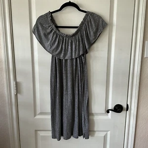 CURRENT ELLIOTT Slub Knit Gray stretch ruffle neckline sleeve dress sz M / 2 - Picture 1 of 7