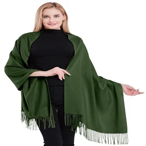 Verde Oliva 100% Cachemira Mantón Pashmina Bufanda Envoltura Estola Hecho a Mano en Nepal NUEVO - Imagen 1 de 12