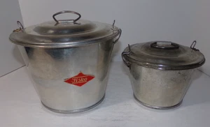Zwei alte Fisco Blech KUCHENFORM gedämpfter Pudding Weihnachten Konvolut Metalldeckel - Bild 1 von 8