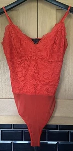 WOMENS SEXY RED LACE SEE THROUGH MESH BODY SUIT ALL IN ONE EROTIC SIZE 16 - Picture 1 of 4