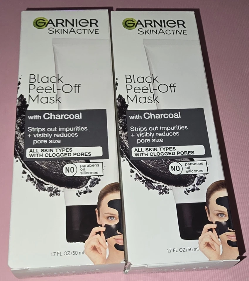Lote de 2 Mascarillas Despelables Garnier Skin Active Negras Con Carbón 1.7 Fl Oz ¡Nuevas!  Foto 1 de 1