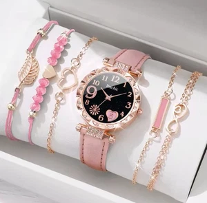 🌸Kinder Uhr Set Mädchen – Rosa Armbanduhr + 4 Armbänder, Schöne Mädchen Uhr🌸 - Bild 1 von 15