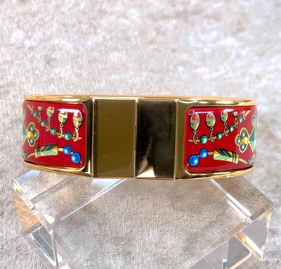 Brazalete Brazalete Vintage Hermes Clic Clac Rojo Joyería Esmalte Acabado Dorado GM Foto 1 de 4