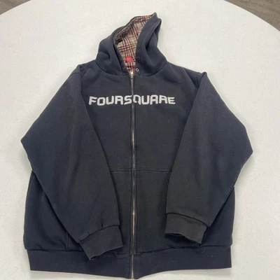 Sudadera FourSquare Negra Cremallera Completa Sudadera con Capucha Forro a Cuadros Patinador Sin Cordón Foto 1 de 4