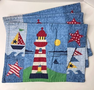 3 Nautical Quilted Placemats 17.5x11.5 Lighthouse Coastal Beach House Decor - Picture 1 of 10