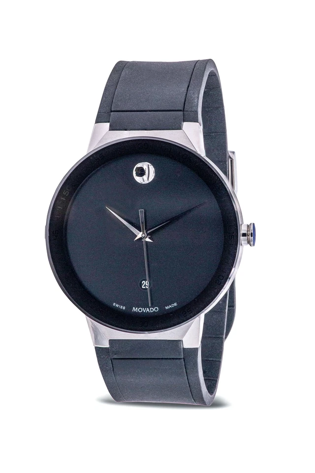 Movado Men's Watch Sapphire Two Tone Case Black Bezel Rubber Strap 0607406