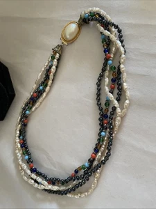 Vintage Faux Freshwater Pearl, Multi Color Beaded Five (5) Strand Necklace 18” - Picture 1 of 8