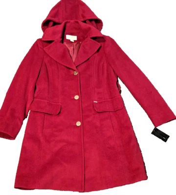 Abrigo/chaqueta Michael Kors para mujer mezcla de lana capucha desmontable talla M rojo Foto 1 de 4