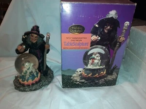Vintage 1994 Halloween Table Sculpture Witch W/ Lighted Snow Globe 10.5" Tall  - Picture 1 of 12