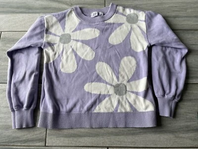 Girls Gap Kids Purple White Daisy Floral Cropped Sweater Pullover F2 Large - Image 1 of 4