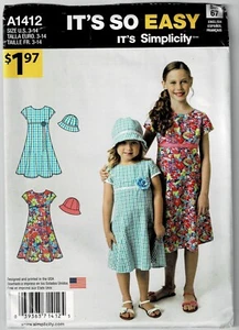 Simplicity 1412 Kinder Mädchen Kleid & Mütze Größe 3-14 UNGESCHNITTEN SEHR GUTER ZUSTAND - Bild 1 von 1