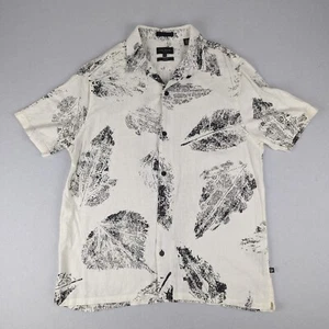 Ted Baker London Mens Relaxed SS Shirt Size 3 White Leaf Pattern Linen Blend - Picture 1 of 8