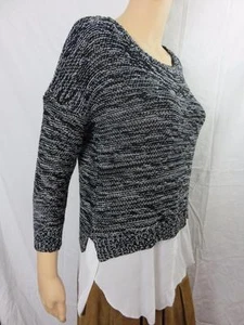AQUA Black & White Knit 3/4" Sleeves Sweater Top Layered Bottom Blouse Sz S~NWT - Picture 1 of 7