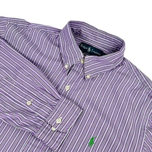 Ralph Lauren Men Custom Fit Shirt 16 32/33 Purple Stripe Button Down Long Sleeve - Picture 1 of 8