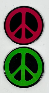 Vintage Pink/Green Litho Metal Peace Sign Pin Original 1960s  Japan 2 Pieces. - Picture 1 of 6
