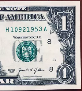 1953 Trailing Birth Year Note Fancy Serial Number Series 2021 H10921953A UNC - Picture 1 of 3