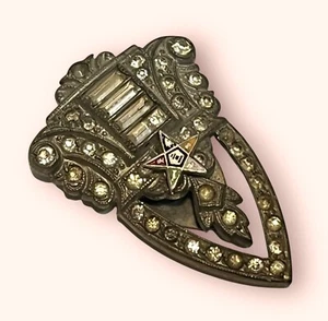 Vtg Art Deco Eastern STAR MASONIC RHINESTONE Enamel FUR DRESS CLIP Jewelry - Picture 1 of 5