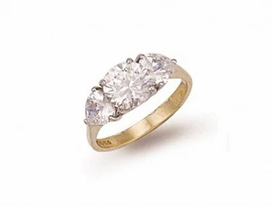 Yellow Gold Engagement Ring Three Stone Trilogy Ring Ladies Gold Ring Hallmarked - Picture 1 of 2