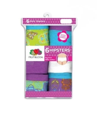 Fruit of the Loom 6-Pack  Girl's Tagless Hipsters Underwear Briefs Sizes 2T - 16 - Image 1 of 4