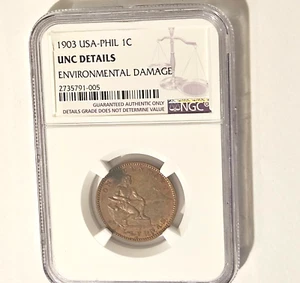 1st YEAR 1903 PHILIPPINES 1 CENTAVO NGC MS 60 Uncirculated BU UNC Filipinas P I - Picture 1 of 7