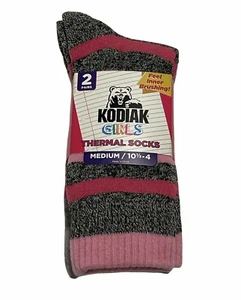 Kodiak Girls Thermal Socks 2 Pack Gray/Pink Combo Medium (101/2 - 4) - Picture 1 of 4