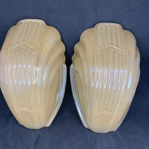 Art Deco Wall Sconce Slip or Slipper Shades 1920's - 1930's Luster Beige NICE Cover