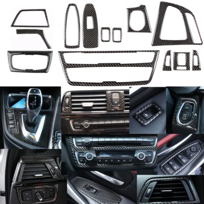 Kit completo de cubierta de accesorios interiores de fibra de carbono suave para BMW Serie 3 4 F30 Foto 1 de 4