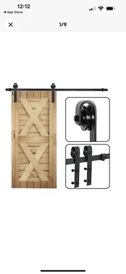  Kit de herrajes para puertas de granero correderas de 6,6 pies negro moderno armario estilo colgante riel de riel Foto 1 de 4