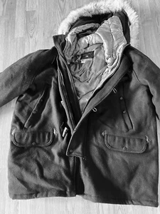spiewak wool jacket For Men Size:XL. Color: Black Made In USA. Hooded Fur. - Picture 1 of 9