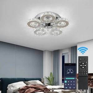 LED Ceiling Fan 6 Speeds Fan Light Chandelier 5 Rings Lamp with Remote Control - Picture 1 of 12