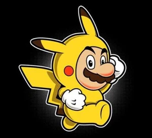 Nintendo Mario as Pokemon Pikachu Suit Mashup Parody Teefury Lady Shirt NEW - Picture 1 of 1