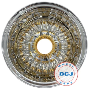 *RUEDA DGJ ÚNICA 14x7 Rev 72 CL Pezones Dorados y Buje Llanta de Alambre Lowrider - Imagen 1 de 1