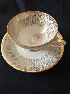 Vint German Rheinpfalz Hartporzellan #41 Demitasse Gold Pattern, Pink Flower - Picture 1 of 7