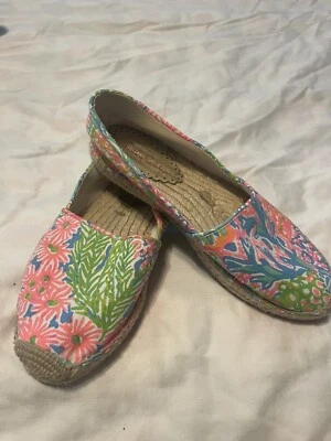Usado en Excelente Condición Lilly Pulitzer Lia Lovers Coral Alpargatas Mar Spray Azul Talla 8 Foto 1 de 4