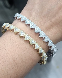 DEAL:!0.90CT Natural Baguette Round Diamonds Heart Bangle 10K Gold - Picture 1 of 12