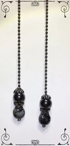 Handcrafted Larvikite Tourmaline Quartz Black Grey Metallic Gunmetal Fan Pull - Picture 1 of 5