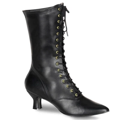 VIC120/B/PU Women's Old Fashioned Era Black Victorian Period Costume Calf Boots - Image 1 of 4