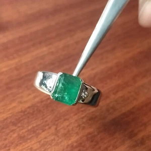 Anello Matrimonio Naturale Smeraldo Solido 925 Fatto a Mano Uomo Miglior Colore. - Foto 1 di 6