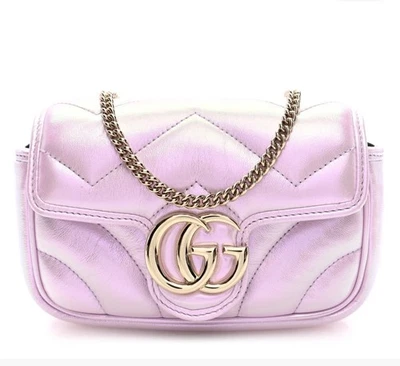Esgotado: Deslumbrante Gucci Marmont Super Mini Bolsa Iridescente Escape Rosa - Imagem 1 de 4