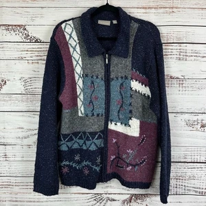 Womens Croft & Barrow Navy Blue Embroidered Full Zip Cardigan Sweater Cottage XL - Picture 1 of 7