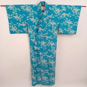 Bata kimono japonesa vintage para mujer auténtica motivo de pájaro y flores - Imagen 1 de 10