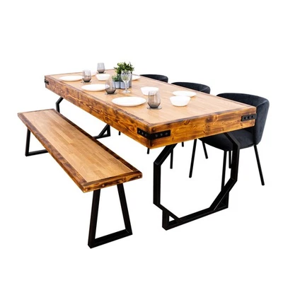 Butchers Block Dining Table with Octa Legs | Solid Oak and Reclaimed Timber - Image 1 of 4