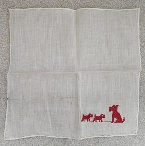 Vintage Embroidered Dog with Puppies Hankie Handkerchief - Picture 1 of 7