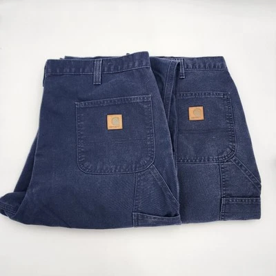 2 шт. рабочие штаны Carhartt 383-20 холщовые мягкие дунгари темно-синие мужские 40x32 - Изображение 1 из 4
