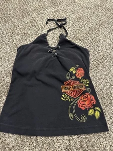 Harley Davidson Neckholder Top schwarz Blumenmuster Größe L 2006 - Bild 1 von 5