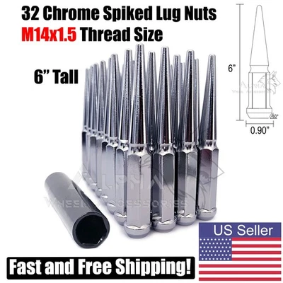 32 tuercas de clavo cromadas de 6" hexagonales de 3/4" M14x1,5 para Ram 2500 3500 de alta resistencia + llave Foto 1 de 4