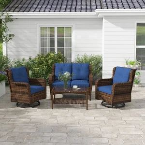 Outsunny Wicker Furniture Set w/ 360° Swivel Glider Chairs - Picture 1 of 34