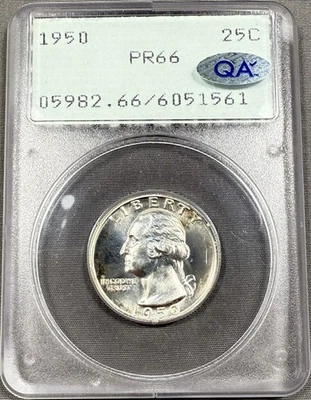 1950 Washington Quarter 25c - PCGS PR66 - OGH Rattler Holder QA Sticker - Image 1 of 2